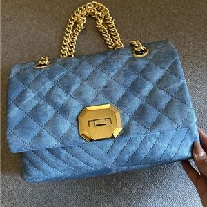 Blue Quilted Chain Shoulder Bag